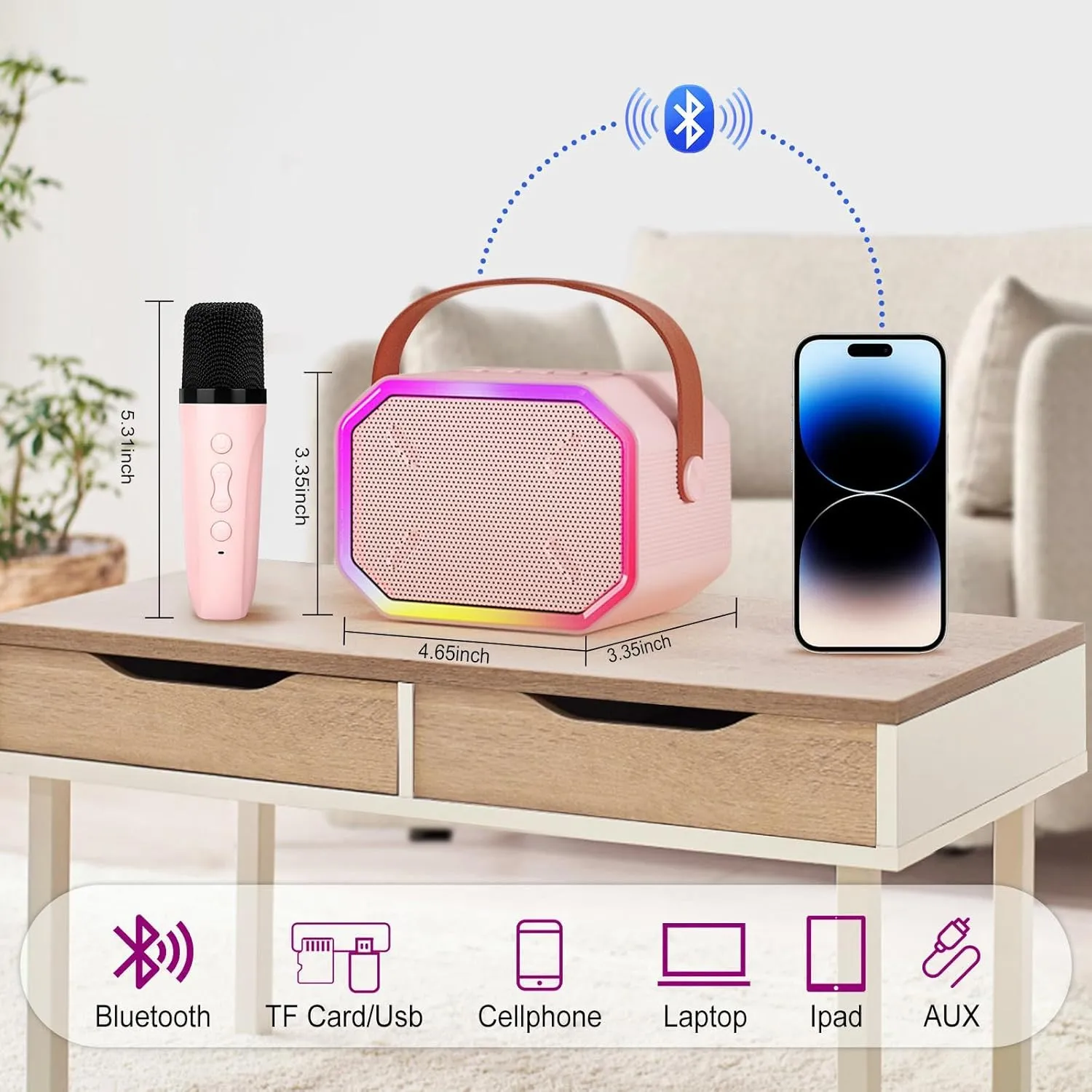 Machine with 2 Microphones for Kids Adults Toddler. Christmas numerous gilding property luce mitigate Toys for 3 4 5 6 7 8 9 10 11 12 Year Old Birthday Gift.(Pink) Karaoke Machine for Kids$ Portable Bluetooth Karaoke 