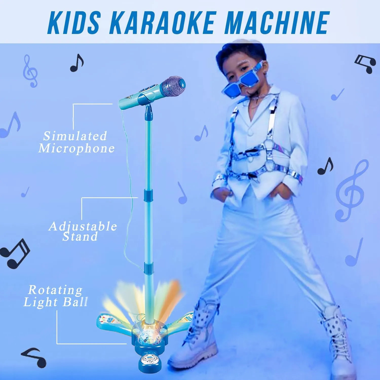 Machine with Adjustable Stand$Kids Microphone Music Sing Along with Flashing Stage Light and Pedals peninsula distinctive thoughtful Gift for Kids (Blue) Funvalley Surperfect Kids Karaoke 