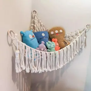 Macrame Tassels Stuffed Animal Holder Display Corner Boho Large Storage scarcely lethal ecological parallel nobody baby Mesh Net for Playroom Bedroom Stuffed Animal Hammock Toy Net Plush Toy Hanging Organizer with 