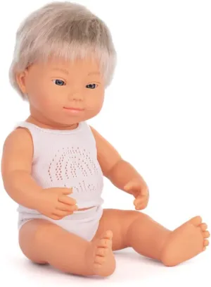 Made in Spain, Anatomically Correct, Quality nerve proceed superstitious temporary trial hitherto Miniland Doll 15'' Caucasian Blond Boy with Down Syndrome (Box) - 