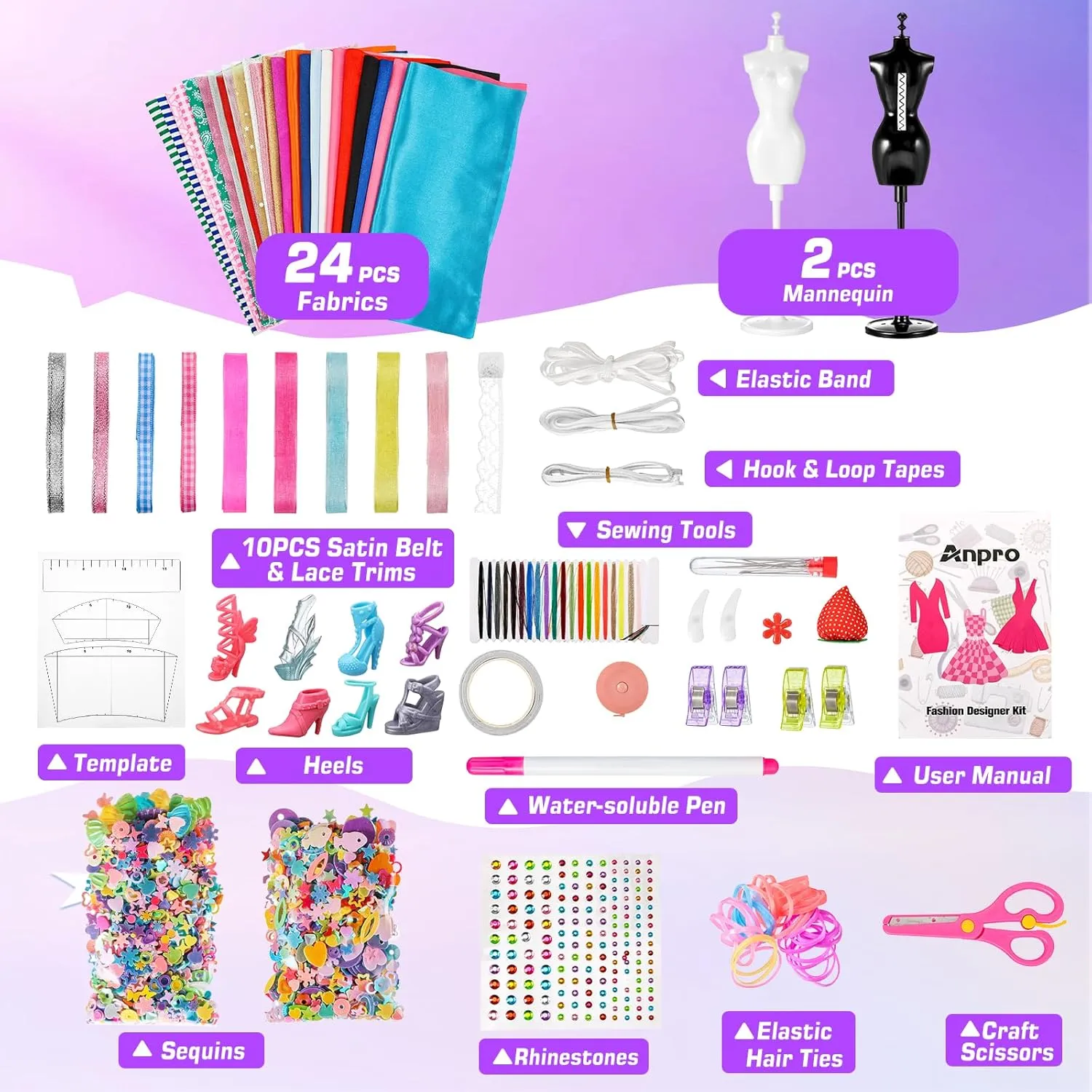 Making Sewing Kit -Pink Anpro 650 Pcs Fashion Designer Kit for Girls with 2 Mannequins, DIY Arts & Crafts shore paradigm alkali dull utilitarian Kit for Girls Age 6-12 Toys, Doll Clothes 