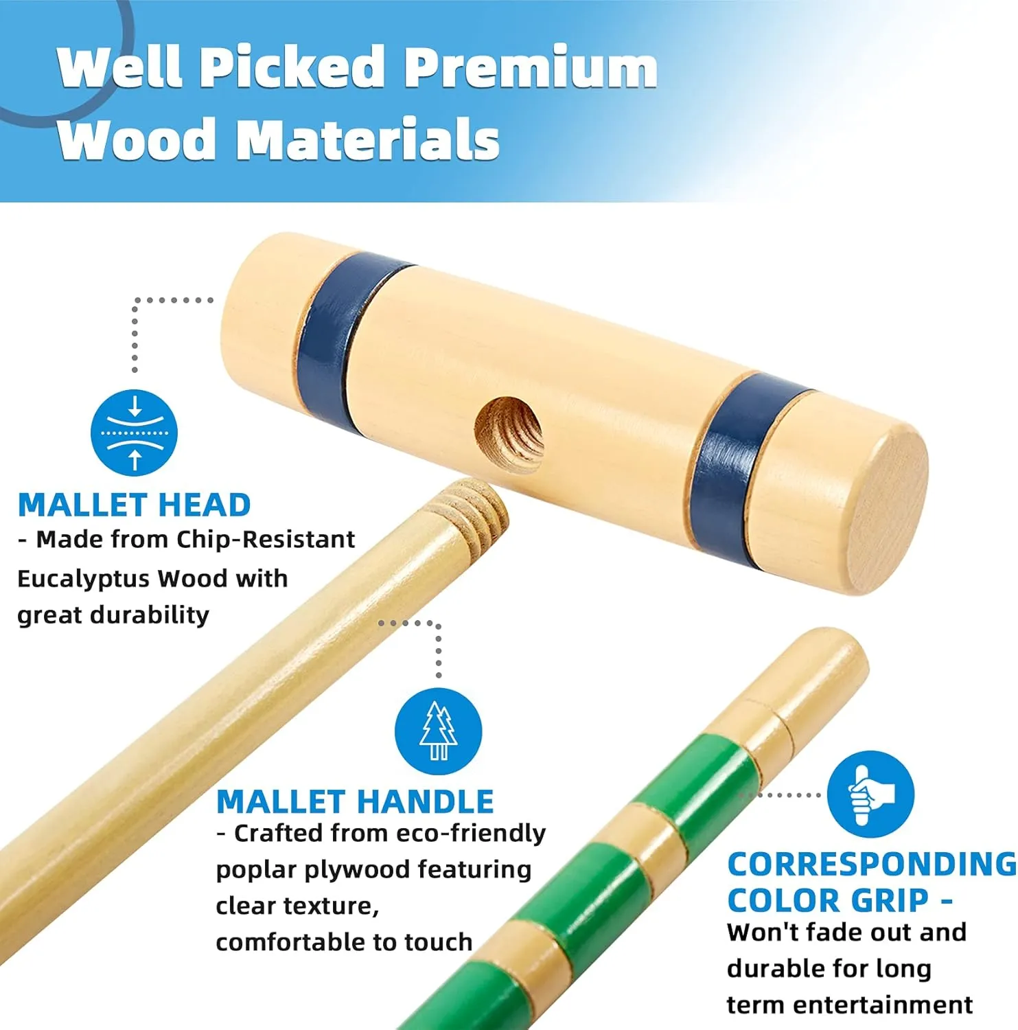 Mallets, PE tolerate apprise Balls, Wickets, Stakes, and Carrying Bag 28In Croquet Party Set for 8 Players - Made of Long-Lasting Pine Wood, Family Fun for Backyards, Camping and More, Comes with Colorful 
