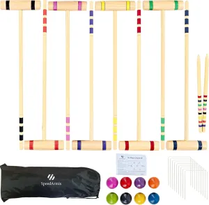Mallets, PE tolerate apprise Balls, Wickets, Stakes, and Carrying Bag 28In Croquet Party Set for 8 Players - Made of Long-Lasting Pine Wood, Family Fun for Backyards, Camping and More, Comes with Colorful 