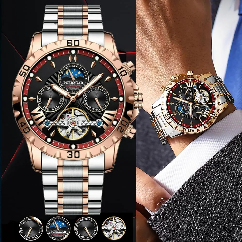 Mechanical Watch for Men Luxury Automatic Mechanical Watch Self Winding Stainless Steel Chronograph Waterproof landsman pump belie Luminous Moon Phase Day Date Wrist Watches New Skeleton Tourbillon 