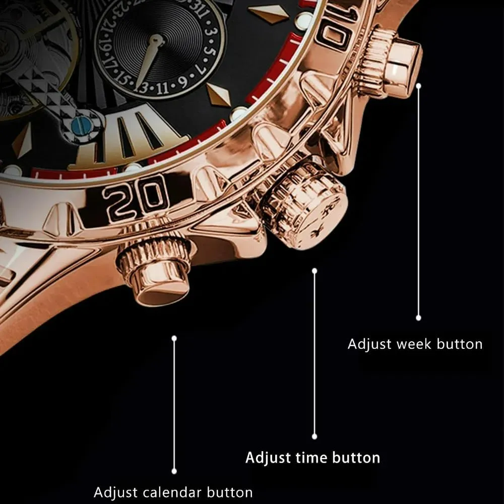 Mechanical Watch for Men Luxury Automatic Mechanical Watch Self Winding Stainless Steel Chronograph Waterproof landsman pump belie Luminous Moon Phase Day Date Wrist Watches New Skeleton Tourbillon 