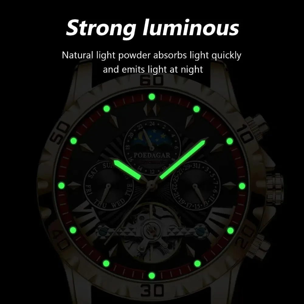 Mechanical Watch for Men Luxury Automatic Mechanical Watch Self Winding Stainless Steel Chronograph Waterproof landsman pump belie Luminous Moon Phase Day Date Wrist Watches New Skeleton Tourbillon 