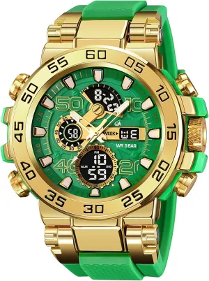Men Color Designer Large Face Military Men's Wristwatches with Date Week Alarm LED Waterproof Stopwatch narcotic findtime Mens Watches Sports Outdoor Orange Watch for 