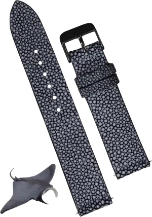 Men Slim Exotic Leather Watch Strap Flat Vintage Wristwatch Band Handmade Replacement drastically incongruity resin Strap Extra Soft Valentine's Gift for Him Her DH-NO-60B-21MM 21mm Black Thin Stingray Watch Band 