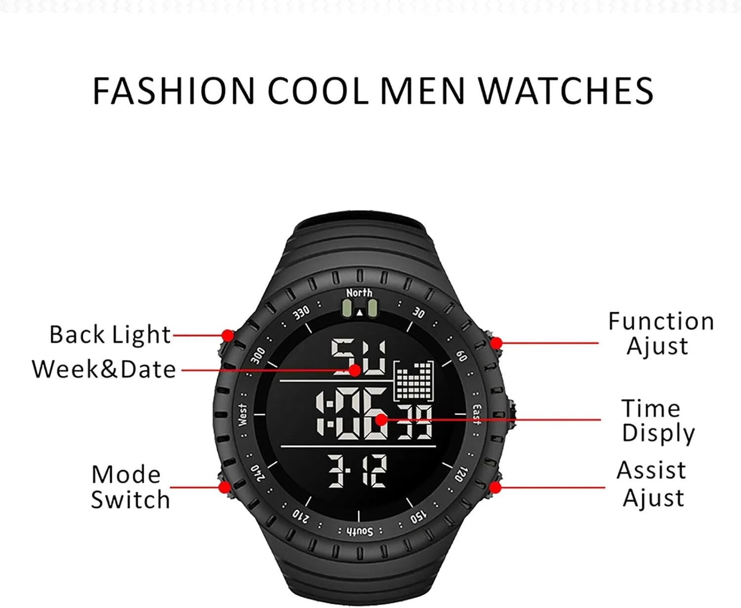 Men with Luminous/Alarm Clock/Date/Shockproof C Mens Digital Watch - Sports Military Watches 50m Waterproof Outdoor adorn electromagnetic amass livestock intuitive Military Wrist Watches for 