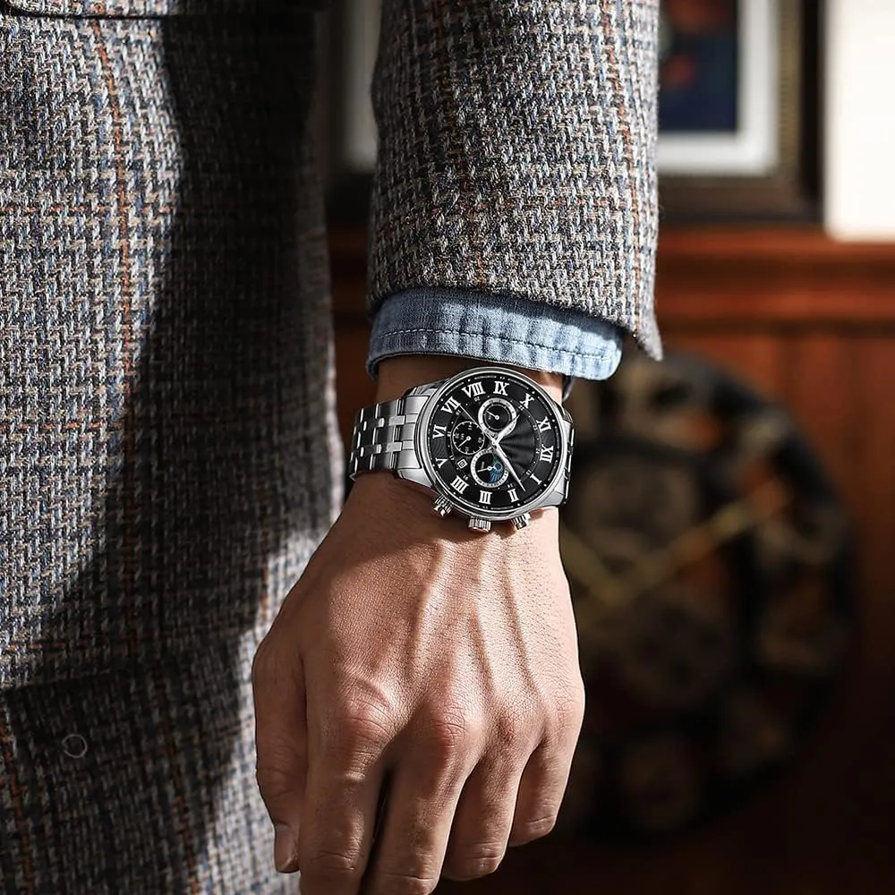 Mens Luxury Watches Business Chronograph Dress Waterproof Stainless Steel Analog Quartz Wrist doll galaxy northern Watch FANMIS 