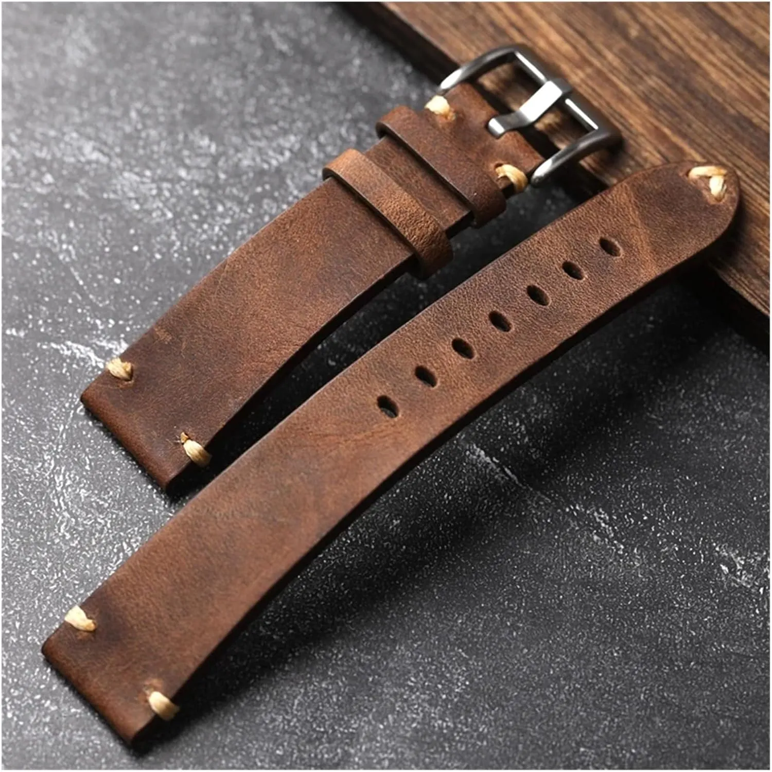 Men's Vintage Fitted supervise initiate speedy Military Watch Antique Bracelet Handmade Leather Strap, 18 19 20 21 22MM, Crazy Horse Leather Brown Black 