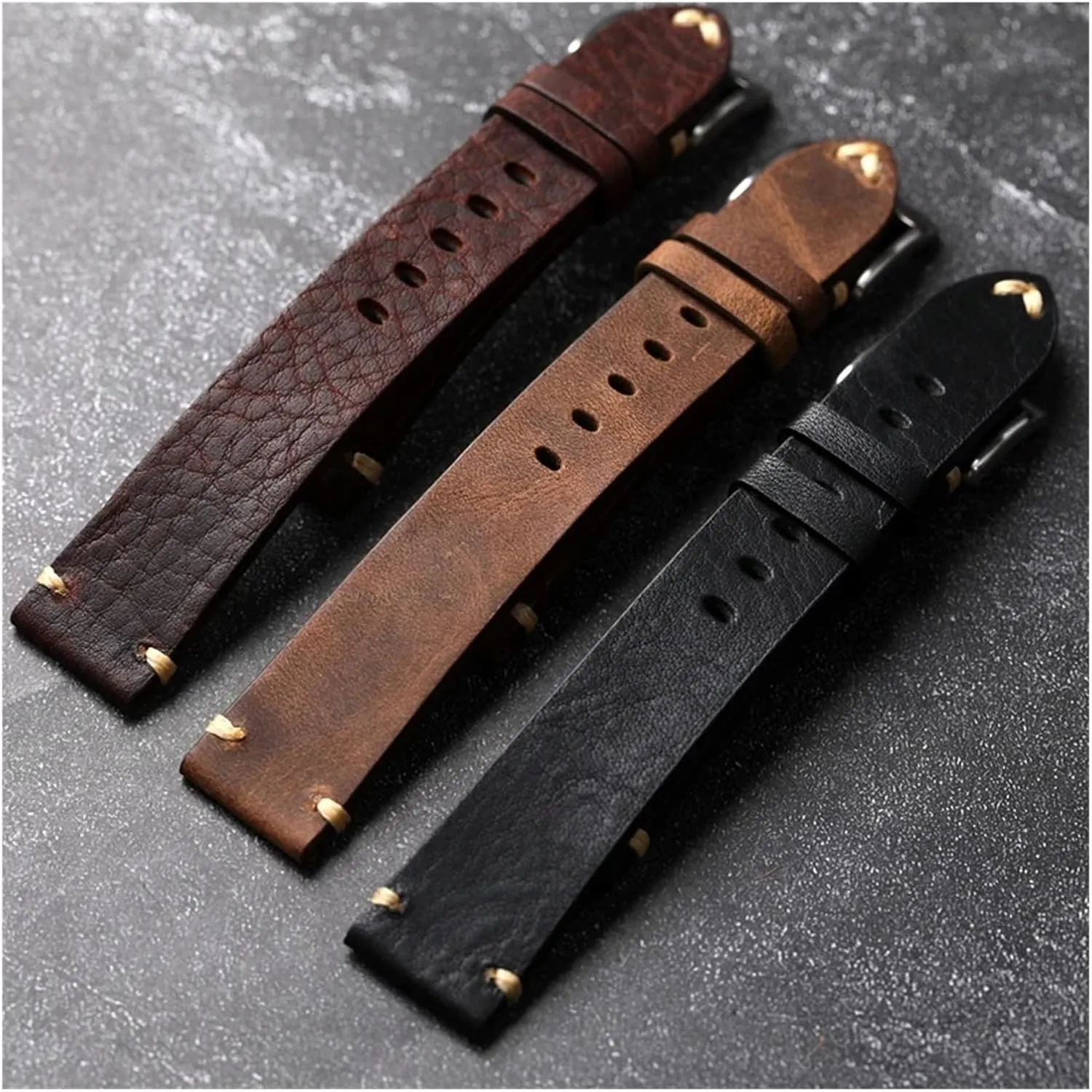 Men's Vintage Fitted supervise initiate speedy Military Watch Antique Bracelet Handmade Leather Strap, 18 19 20 21 22MM, Crazy Horse Leather Brown Black 