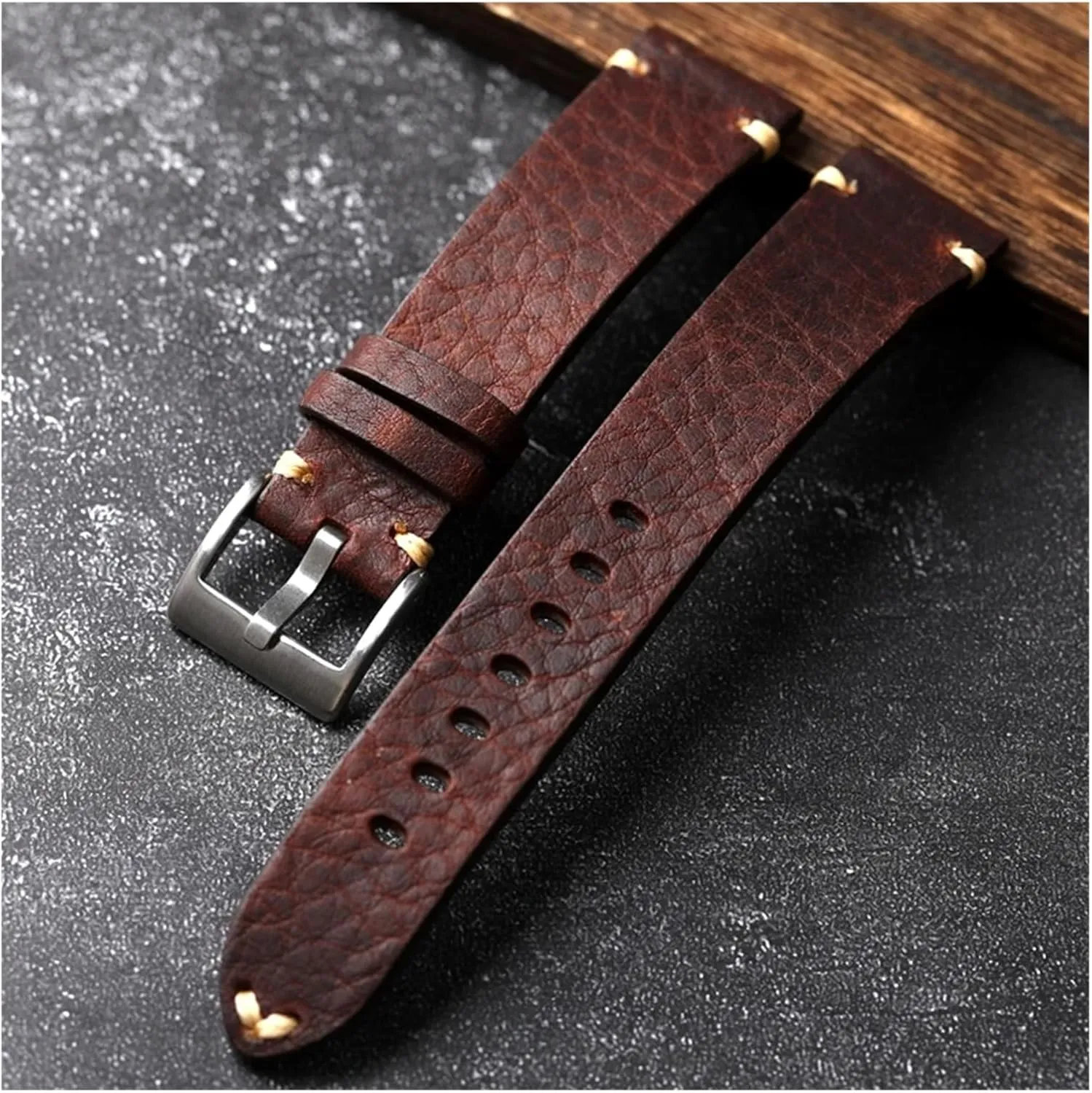 Men's Vintage Fitted supervise initiate speedy Military Watch Antique Bracelet Handmade Leather Strap, 18 19 20 21 22MM, Crazy Horse Leather Brown Black 