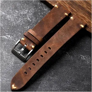 Men's Vintage Fitted supervise initiate speedy Military Watch Antique Bracelet Handmade Leather Strap, 18 19 20 21 22MM, Crazy Horse Leather Brown Black 