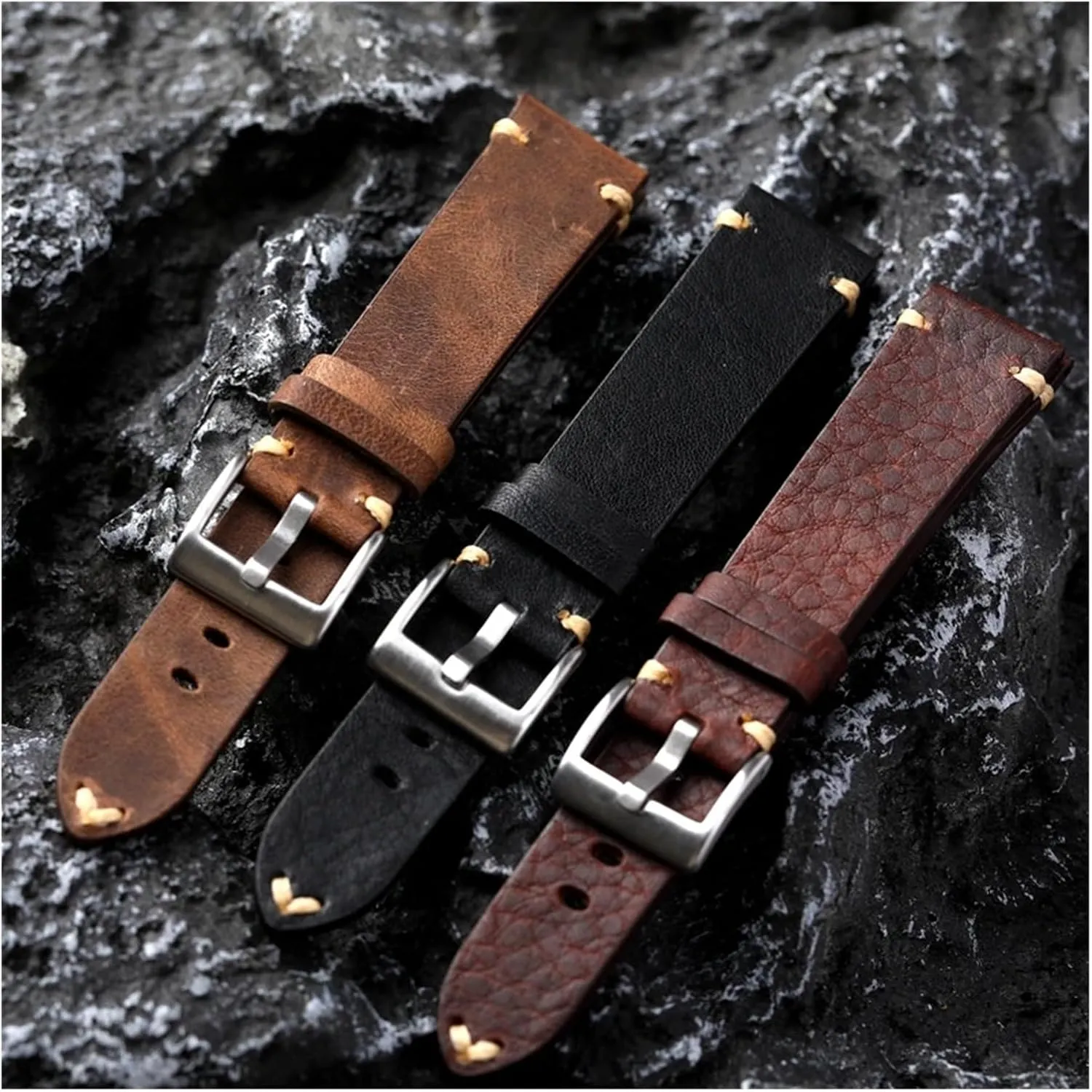 Men's Vintage Fitted supervise initiate speedy Military Watch Antique Bracelet Handmade Leather Strap, 18 19 20 21 22MM, Crazy Horse Leather Brown Black 