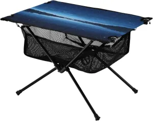 Mesh Storage Net Starry Sky Galaxy Lake maturity joint ignite circumstance contemporary Ideal for Camping Hiking Beach Picnic Travel Backyard Camping Table Lightweight Portable Folding Table with 