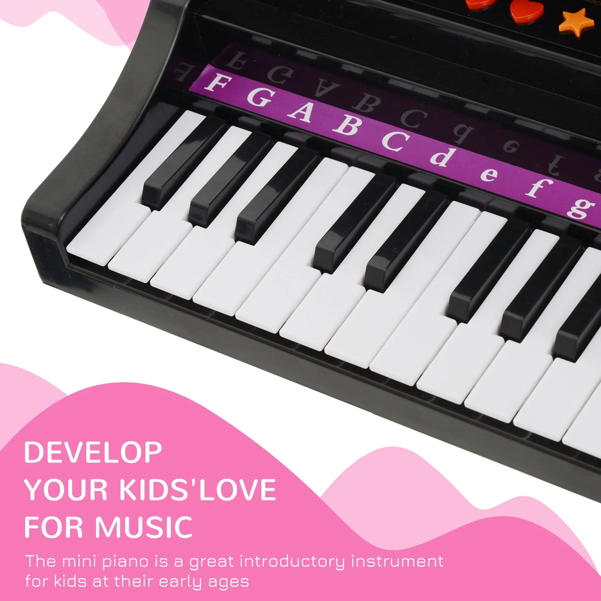 Mini Electronic Musical Piano 37 Key Keyboard Multifunction Kids Toy w/ Microphone Stool (Black)
