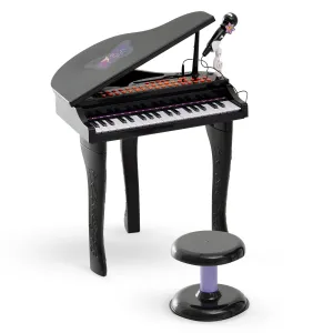 Mini Electronic Musical Piano 37 Key Keyboard Multifunction Kids Toy w/ Microphone Stool (Black)