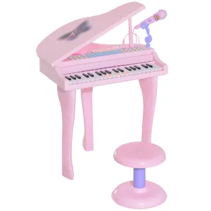 Mini Electronic Piano: 37-Key Keyboard, Multifunctional Musical Toy with Microphone, Stool for Kids - Pink