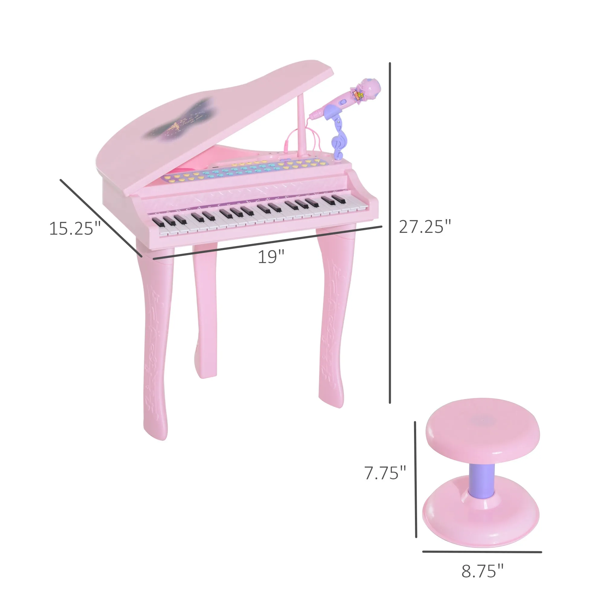 Mini Electronic Piano: 37-Key Keyboard, Multifunctional Musical Toy with Microphone, Stool for Kids - Pink