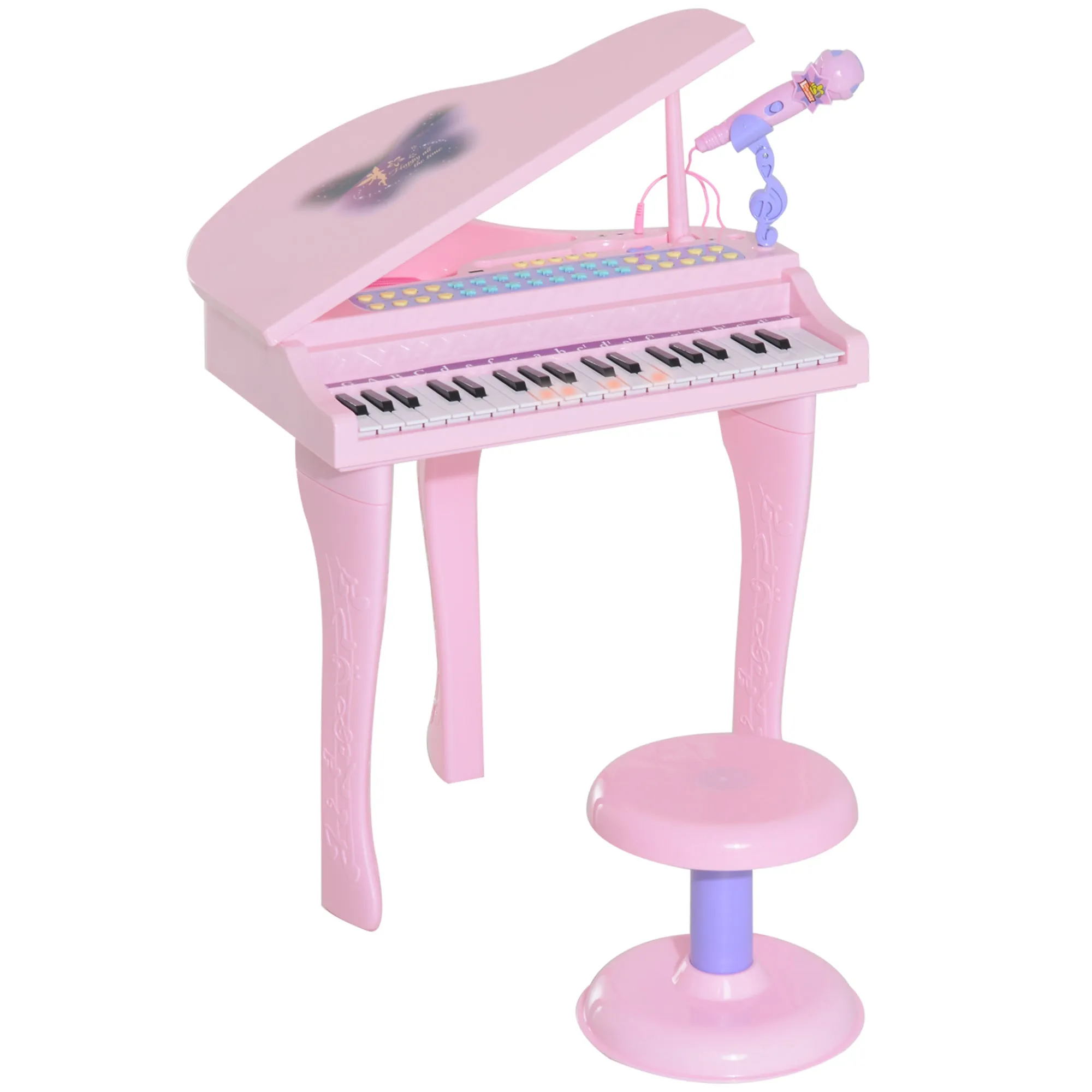 Mini Electronic Piano: 37-Key Keyboard, Multifunctional Musical Toy with Microphone, Stool for Kids - Pink
