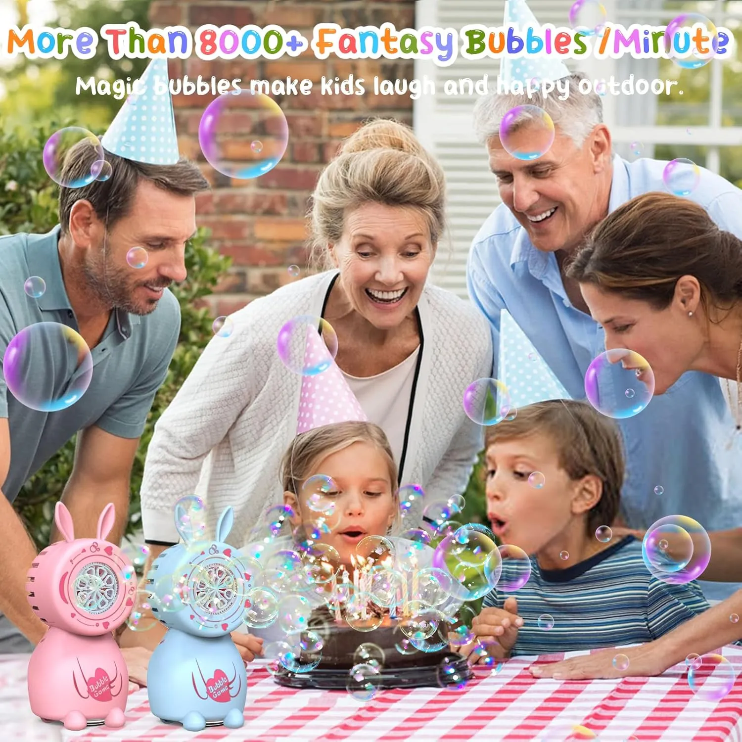 Minute$ Portable Bubble Machine Outdoor Automatic Bubble Toy for Party Wedding Easter Gift PANACARE 2-Pack Bunny Bubble Machine$ Kids Bubble Blower with Bubble Liquid/8 Holes/8000  Semitic publicly Bubbles Per 