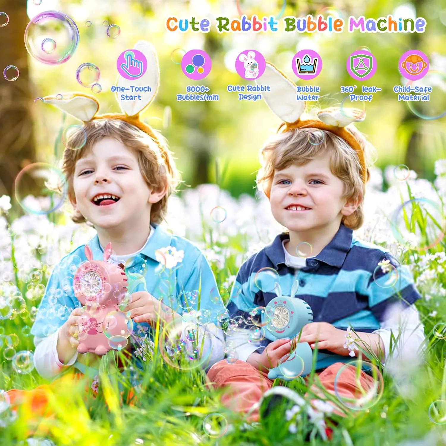 Minute$ Portable Bubble Machine Outdoor Automatic Bubble Toy for Party Wedding Easter Gift PANACARE 2-Pack Bunny Bubble Machine$ Kids Bubble Blower with Bubble Liquid/8 Holes/8000  Semitic publicly Bubbles Per 