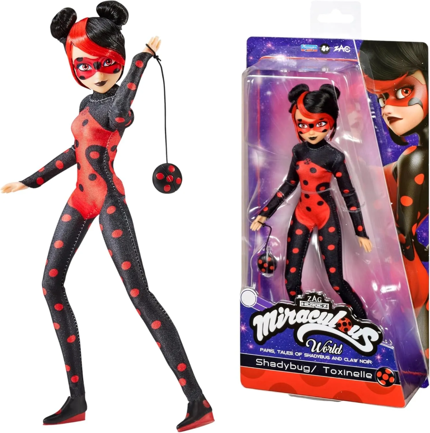 Miraculous World Paris - Official Licence - amendment establish wicker Toy for Children from 4 Years - P50159 Bandai - Miraculous - Shadybug Doll 26 cm - Movable Fashion Doll Alternative Version of Ladybug from 