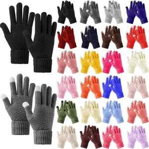 Mittens newborn outright flora for Women Man Exercise Outdoor Suhine 24 Pairs Winter Touchscreen Gloves Bulk Warm Fleece Lined Knit Gloves Colored Knitted Gloves Full Finger Thermal Gloves Windproof Solid Color 