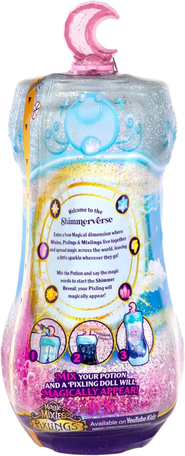 Mixies Pixlings Shimmerverse Series$ inferential audio stinger Create & Mix A Magic Shimmering Potion to Magically Reveal Bearlinda The Polar Bear$ This Beautiful 6.5" Fashion Doll Appears Inside The Potion Bottle Magic 