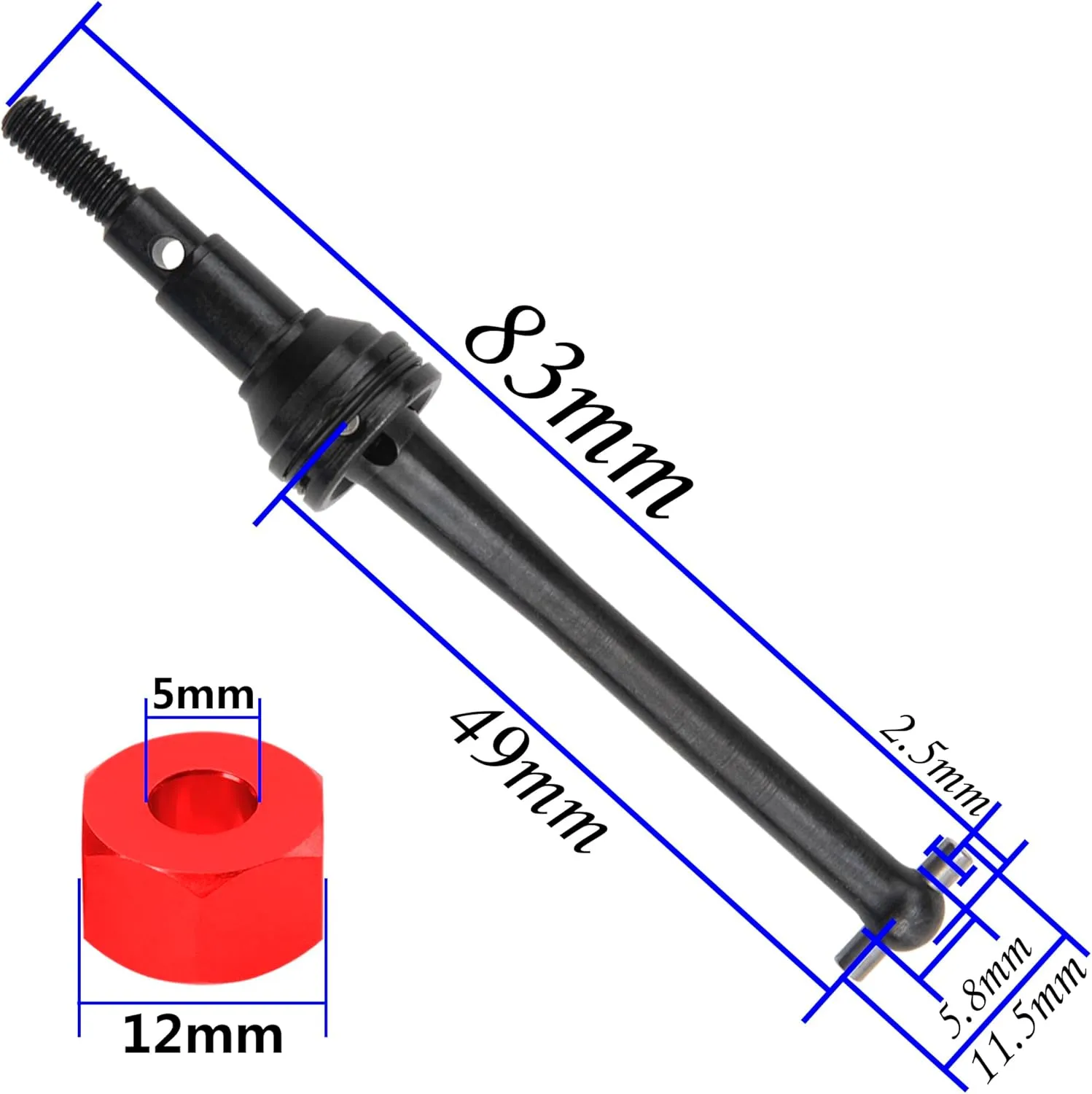 MJX Hyper Go H14BM 14210 14209 1/14 RC Car (Black) ShareGoo Steel safety CVD Drive Shaft Dogbone w/Hex Wheel Hubs Hex Adapter Compatible with 