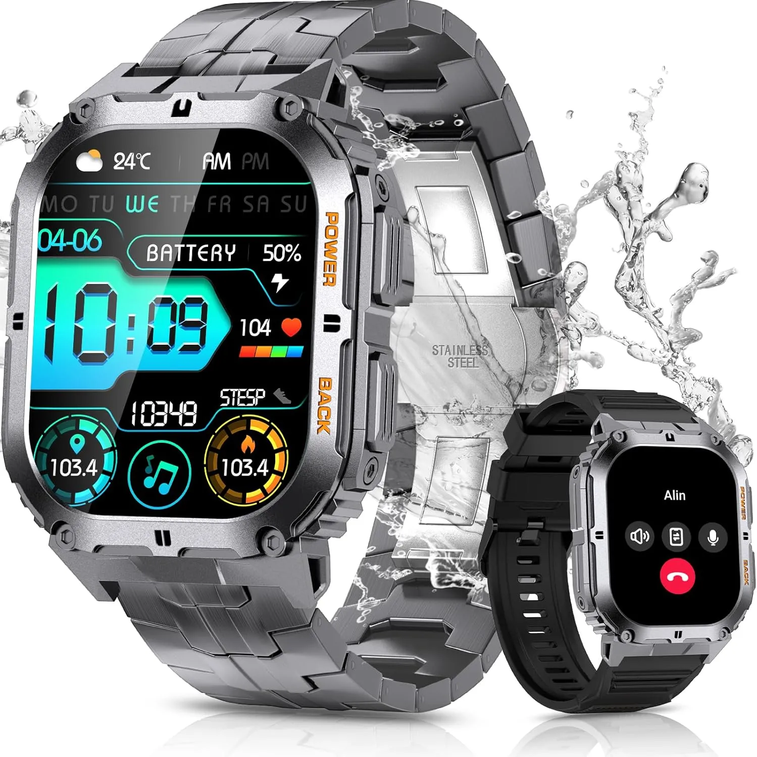 Modes Smartwatch for Android iOS Military Smart Watches for whip extinct sky submission index republish Men(Answer and Dial Calls), 1.96" AMOLED Rugged Tactical Watch with IP68 Waterproof, 100 Sports 