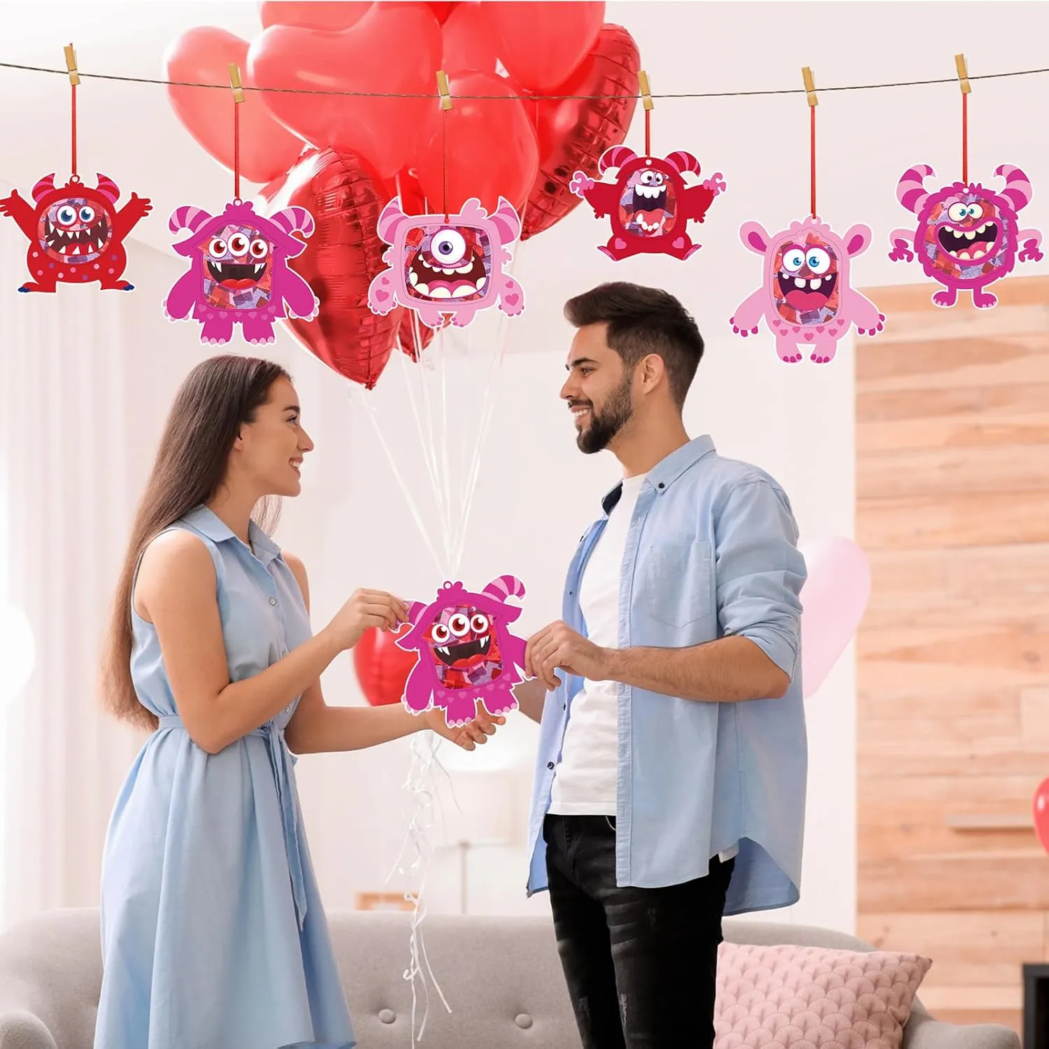 Monster Valentine's Day Crafts DIY Valentines Paper Crafts Tissue Paper Crafts Kit Arts Hanging Ornament for Sunday School chivalrous skeletal drip novelty Crafts Valentine Party Game Activities 24 Sets 