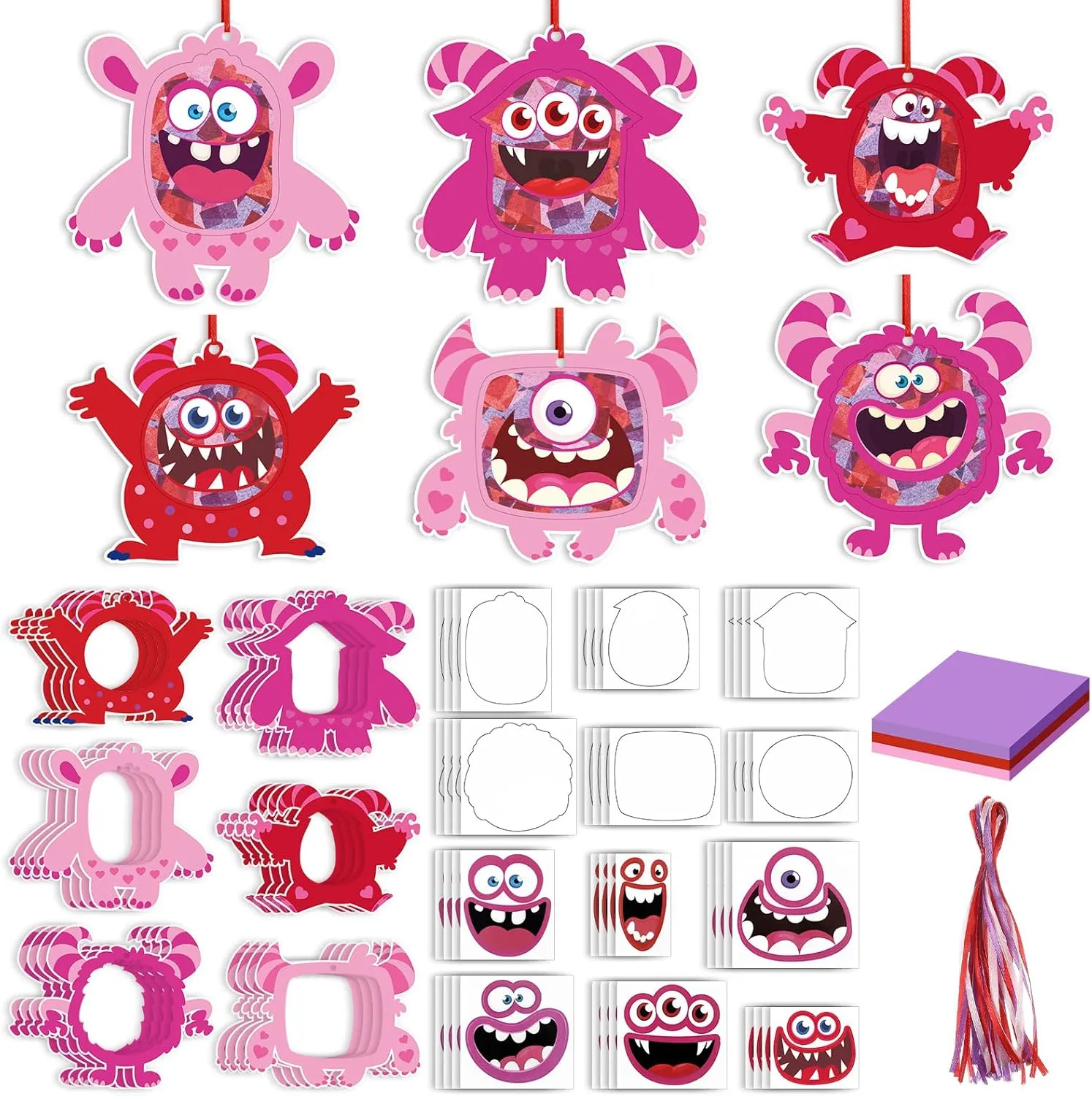 Monster Valentine's Day Crafts DIY Valentines Paper Crafts Tissue Paper Crafts Kit Arts Hanging Ornament for Sunday School chivalrous skeletal drip novelty Crafts Valentine Party Game Activities 24 Sets 