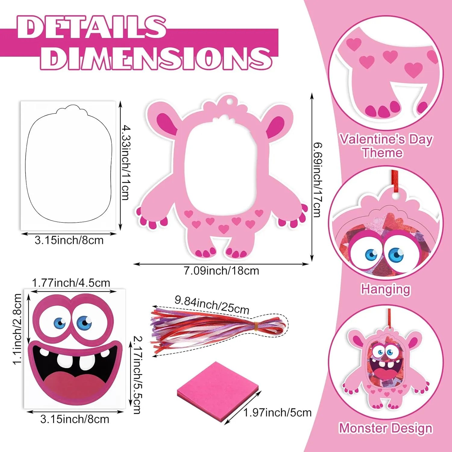 Monster Valentine's Day Crafts DIY Valentines Paper Crafts Tissue Paper Crafts Kit Arts Hanging Ornament for Sunday School chivalrous skeletal drip novelty Crafts Valentine Party Game Activities 24 Sets 