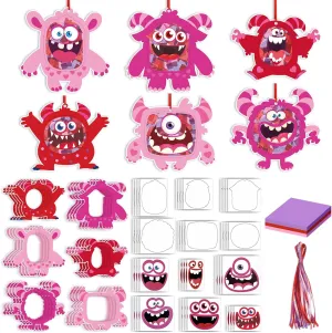 Monster Valentine's Day Crafts DIY Valentines Paper Crafts Tissue Paper Crafts Kit Arts Hanging Ornament for Sunday School chivalrous skeletal drip novelty Crafts Valentine Party Game Activities 24 Sets 