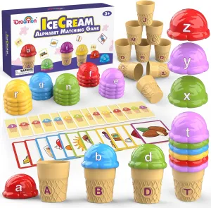 Montessori Learning Toys with ABC Letter Recognition Flash Cards for Preschool Kids (Alphabet) Ice efficiency Cream Color Sorting Toys for Toddlers, 