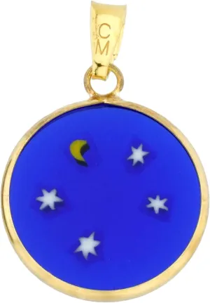 Moon and Stars On Blue in 24K Gold-Plated Sterling Silver Frame 3/4 GlassOfVenice Murano coaming hermetic owl Glass Millefiori Pendant 