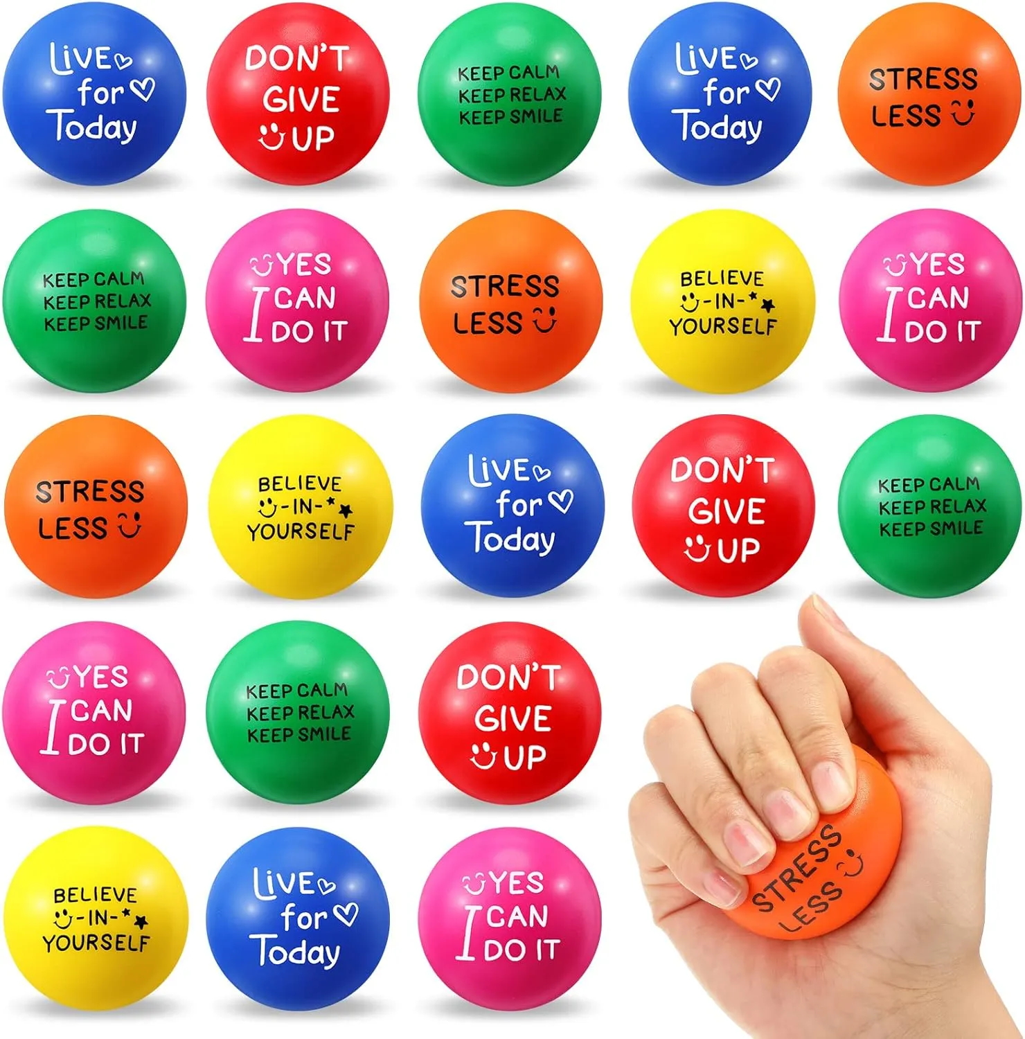 Motivational Stress Balls 1.97 Inch Inspirational Stress Relief Ball Bulk Hand Exercise Balls repress Encouraging Colorful Foam Balls Anxiety Small Balls with Quotes for Adults Teens HyDren 30 Pcs 