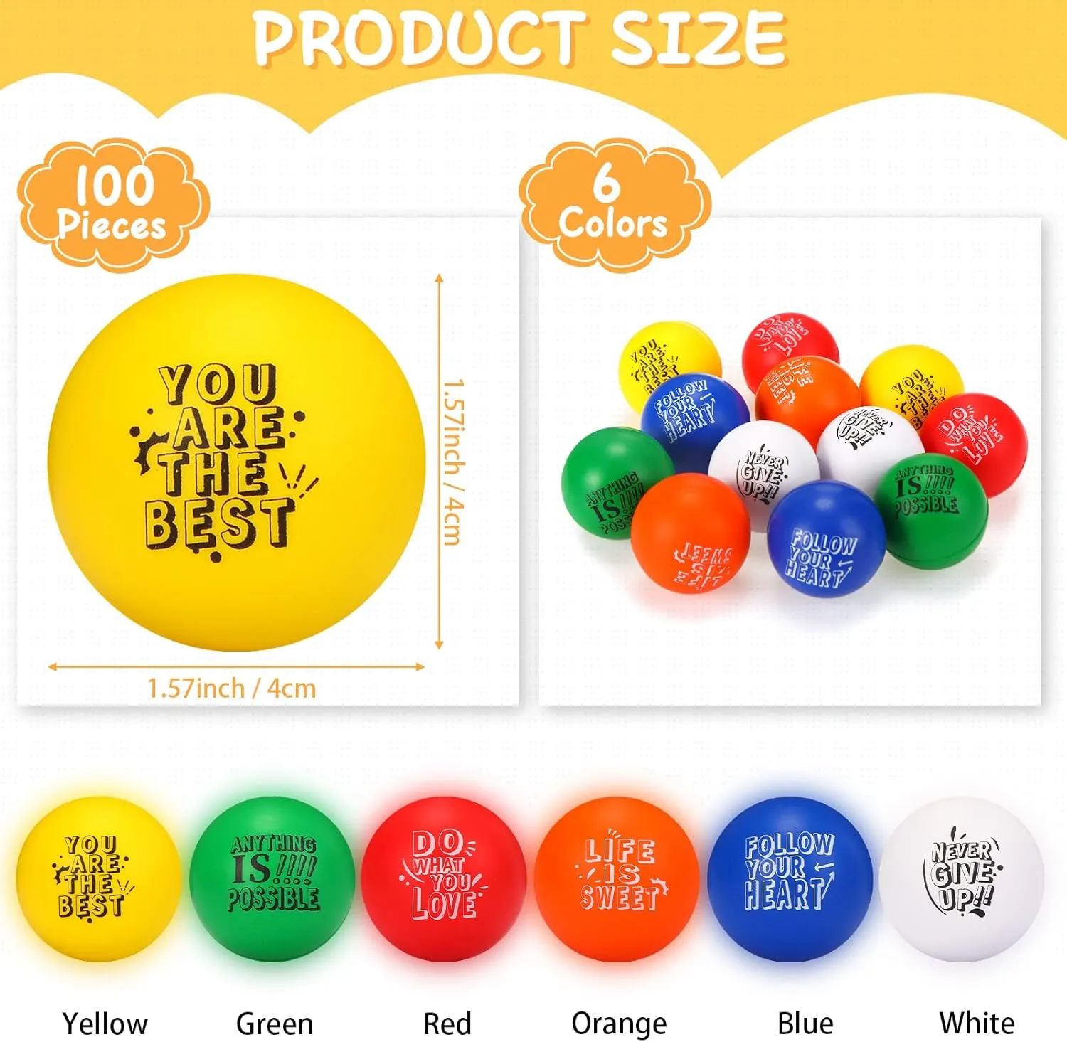 Motivational Stress Relief Colorful Foam Squeeze Balls with Inspirational Quotes for Adults Teens Kids Relief Encouraging (Round Shape) counterpart Leyndo 200 Pack Stress Balls Bulk 