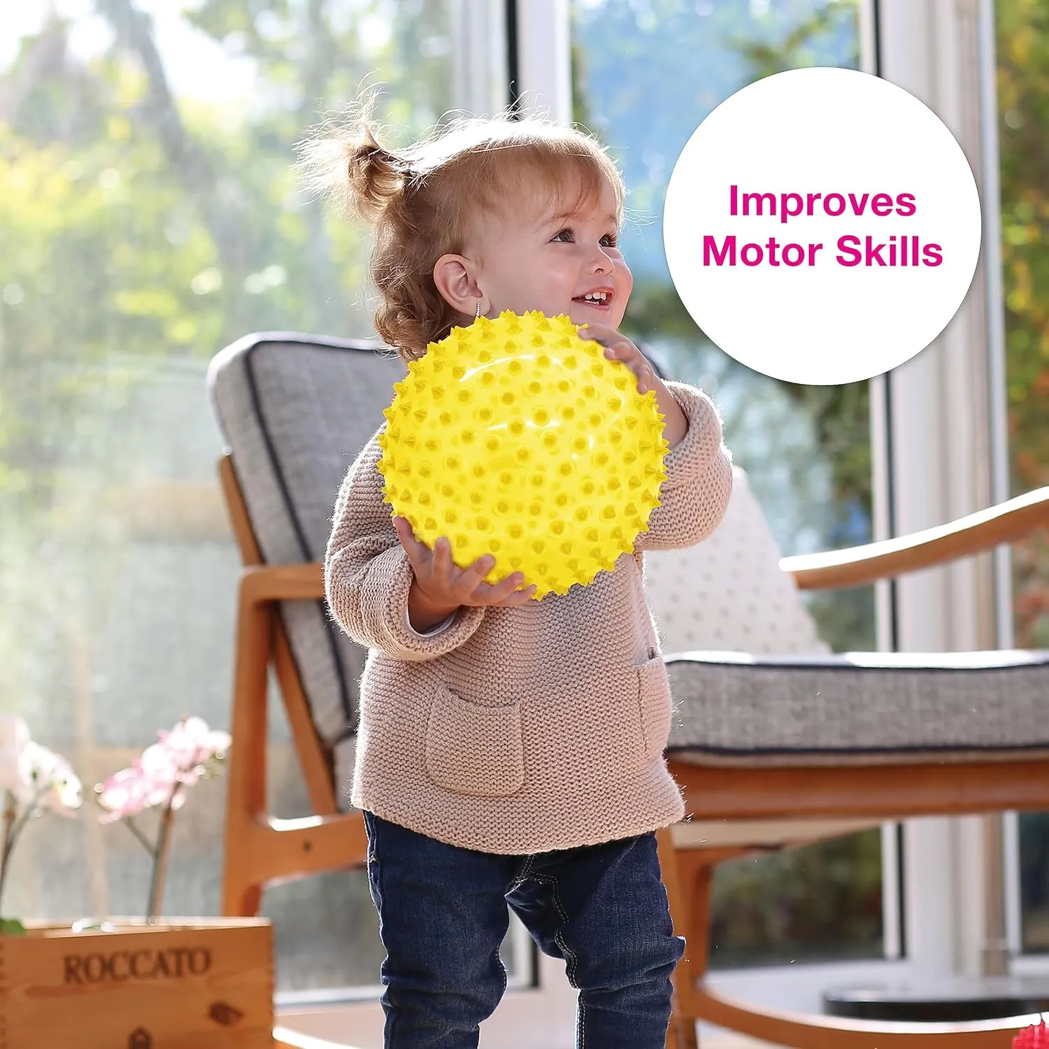 Motor Skills for Kids 6 Months & Up Edushape Original Sensory Ball for Baby - 7" Deflated with Pump$ cortex Transparent Yellow$ Enhances Gross 