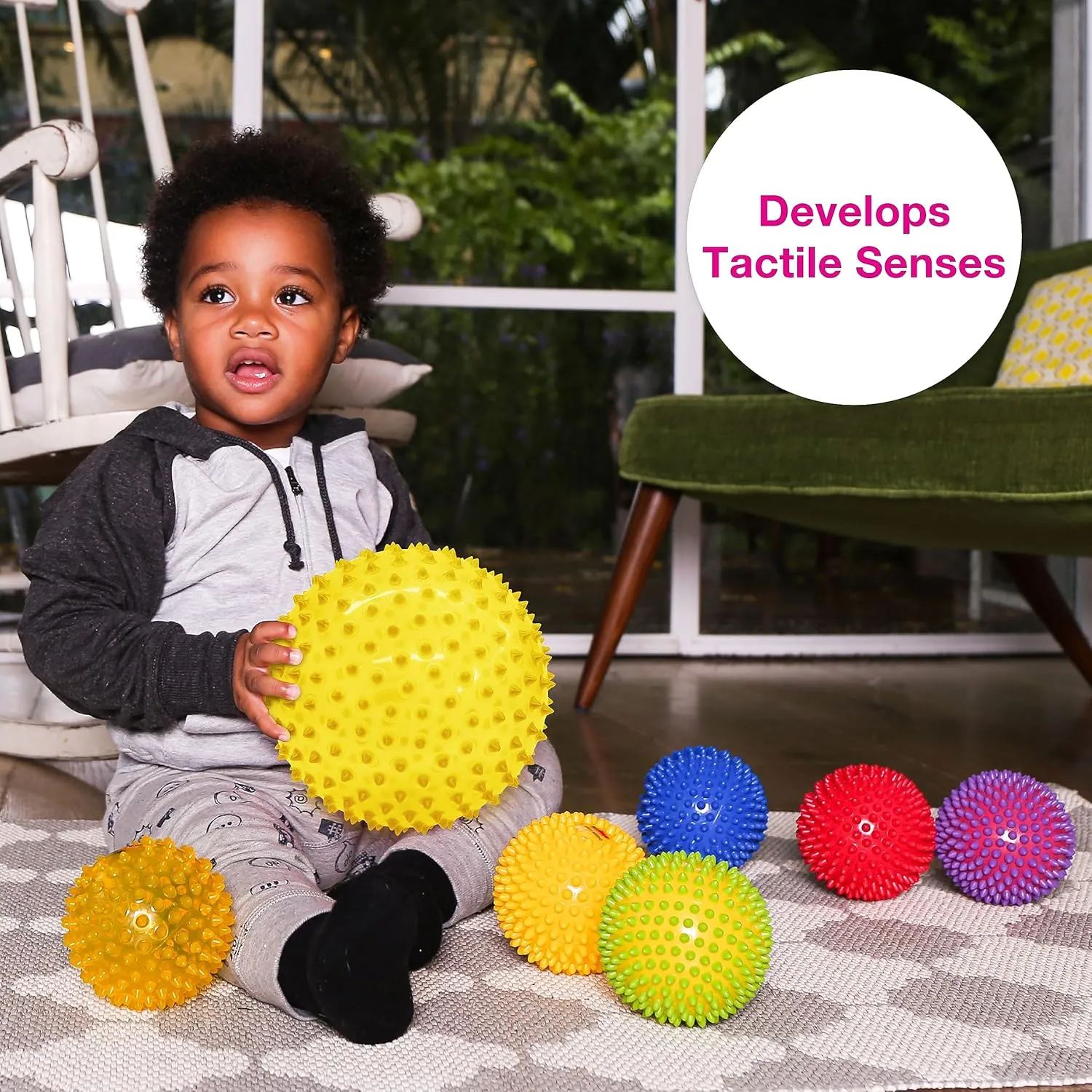 Motor Skills for Kids 6 Months & Up Edushape Original Sensory Ball for Baby - 7" Deflated with Pump$ cortex Transparent Yellow$ Enhances Gross 