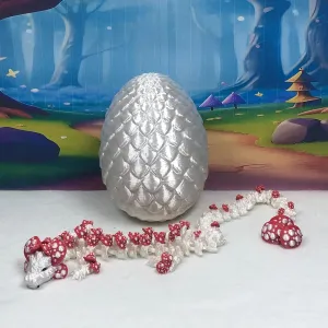 Mushroom Dragon with Dragon Egg, Articulated 12" White and RED Dragon, Fidget Toy, Executive Desk Toy D036-WE 3D guidance precision Printed Dragon 