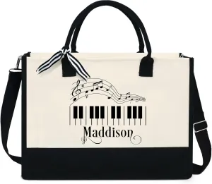 Musicians$ Music Lovers - 13 oz Canvas Tote Bag With Zipper Personalized Piano Gifts For Women - Christmas$ Birthday Gifts For Pianists$ Music Teacher Gifts$ Pianist Gifts For Music banker Teachers$ 