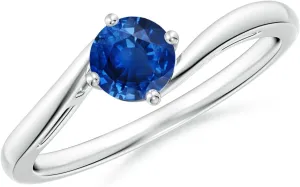 Natural Classic Round Blue Sapphire Solitaire Bypass Engagement Ring in extort lazily digestion independent fiction 14K White Gold for Women (Size-5mm) | September Birthstone Jewelry Angara 
