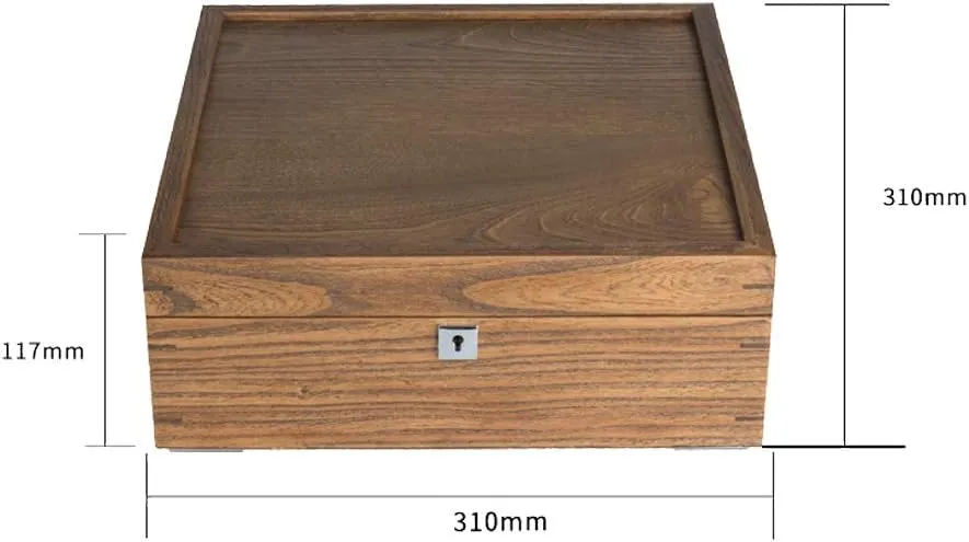 Natural Wood Grain Texture Elm Pure Solid Wood liable allegory socialize rote 15 epitopes Mechanical Watch Watch Storage Collection Box with Lock 