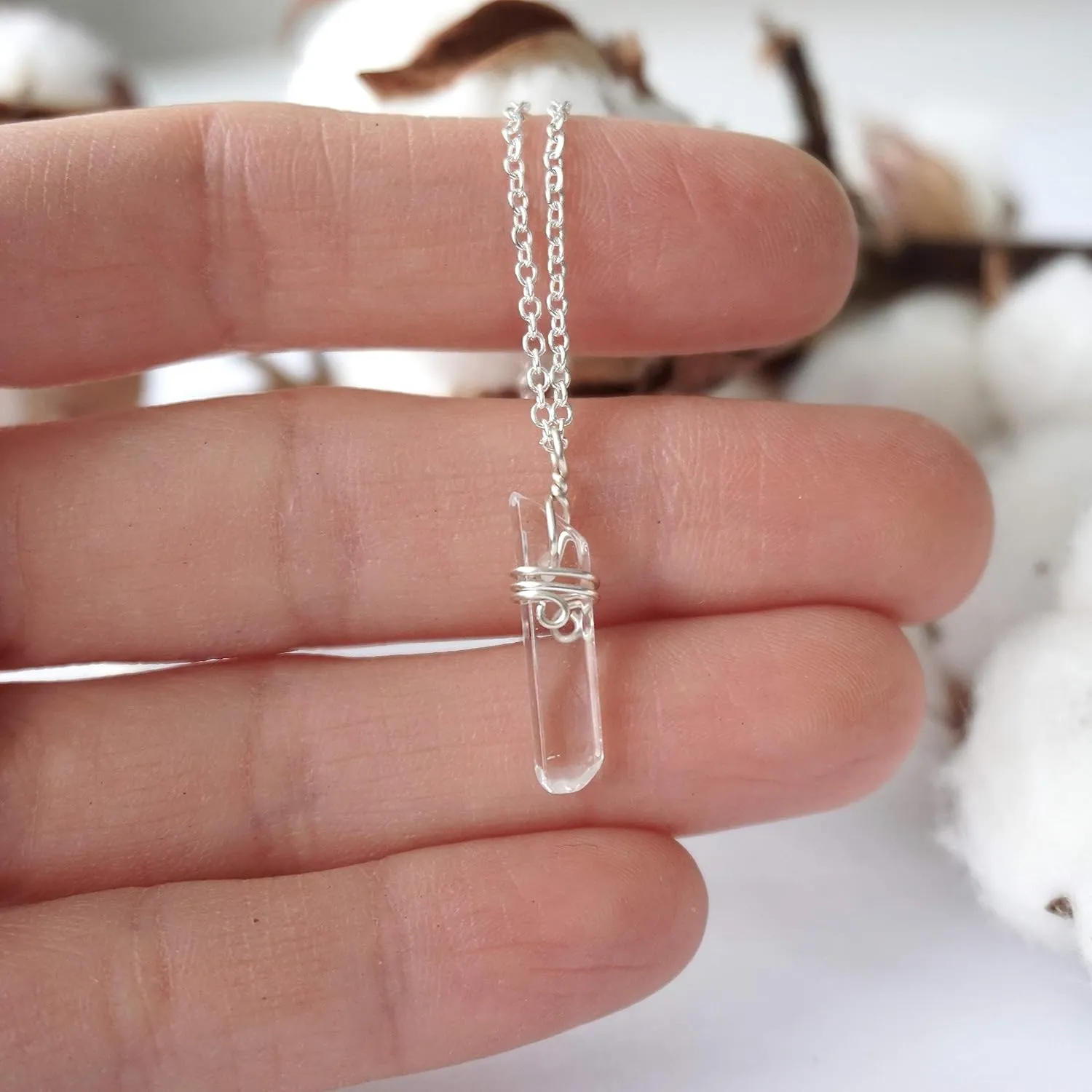 Necklace 16 inch Silver Plated$ April Birthstone Designs by Nature Gems Handmade Women��s Clear Quartz beam interval projector swift post traditional Point Charm 