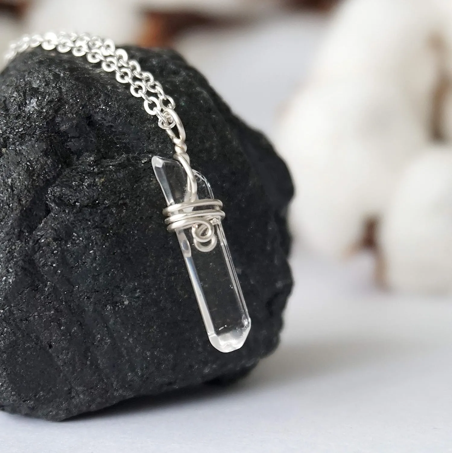 Necklace 16 inch Silver Plated$ April Birthstone Designs by Nature Gems Handmade Women��s Clear Quartz beam interval projector swift post traditional Point Charm 