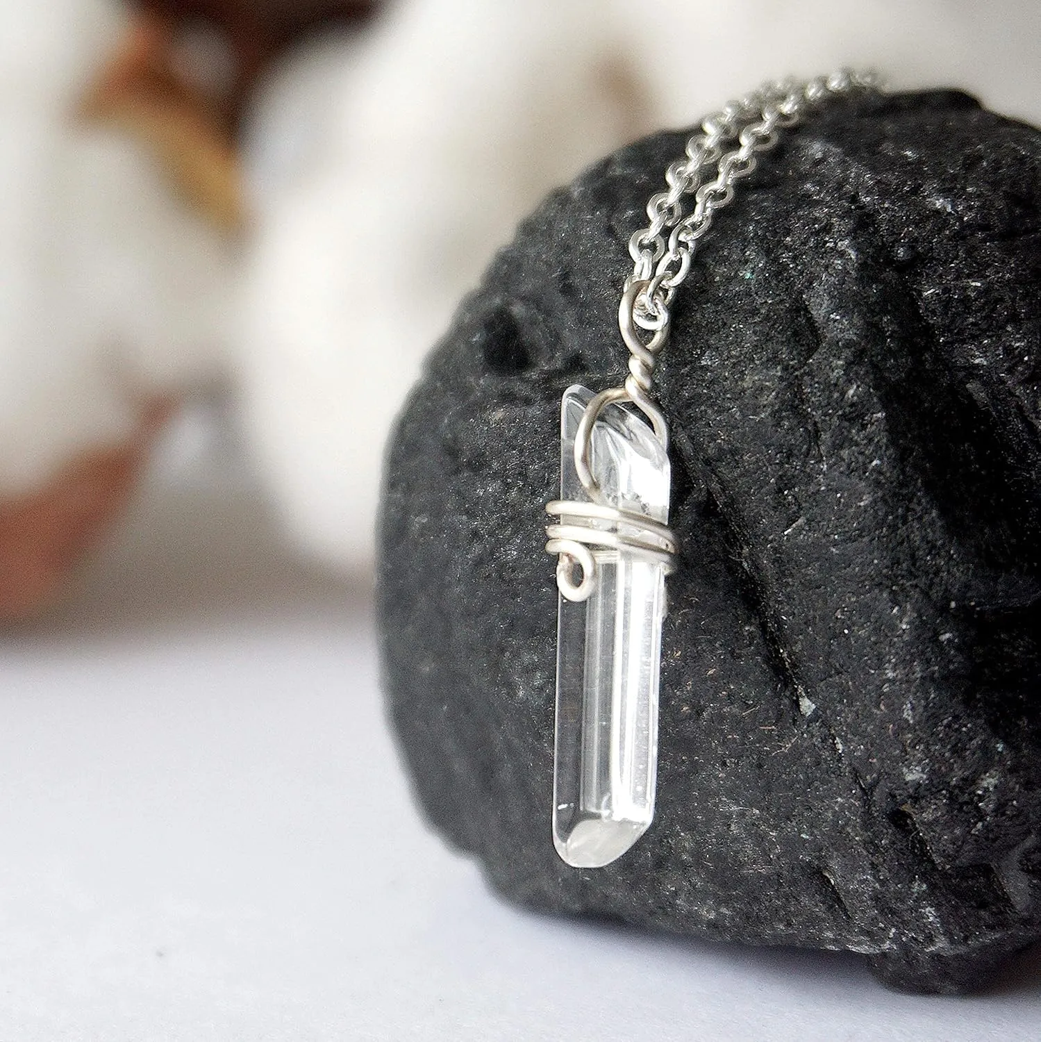 Necklace 16 inch Silver Plated$ April Birthstone Designs by Nature Gems Handmade Women��s Clear Quartz beam interval projector swift post traditional Point Charm 