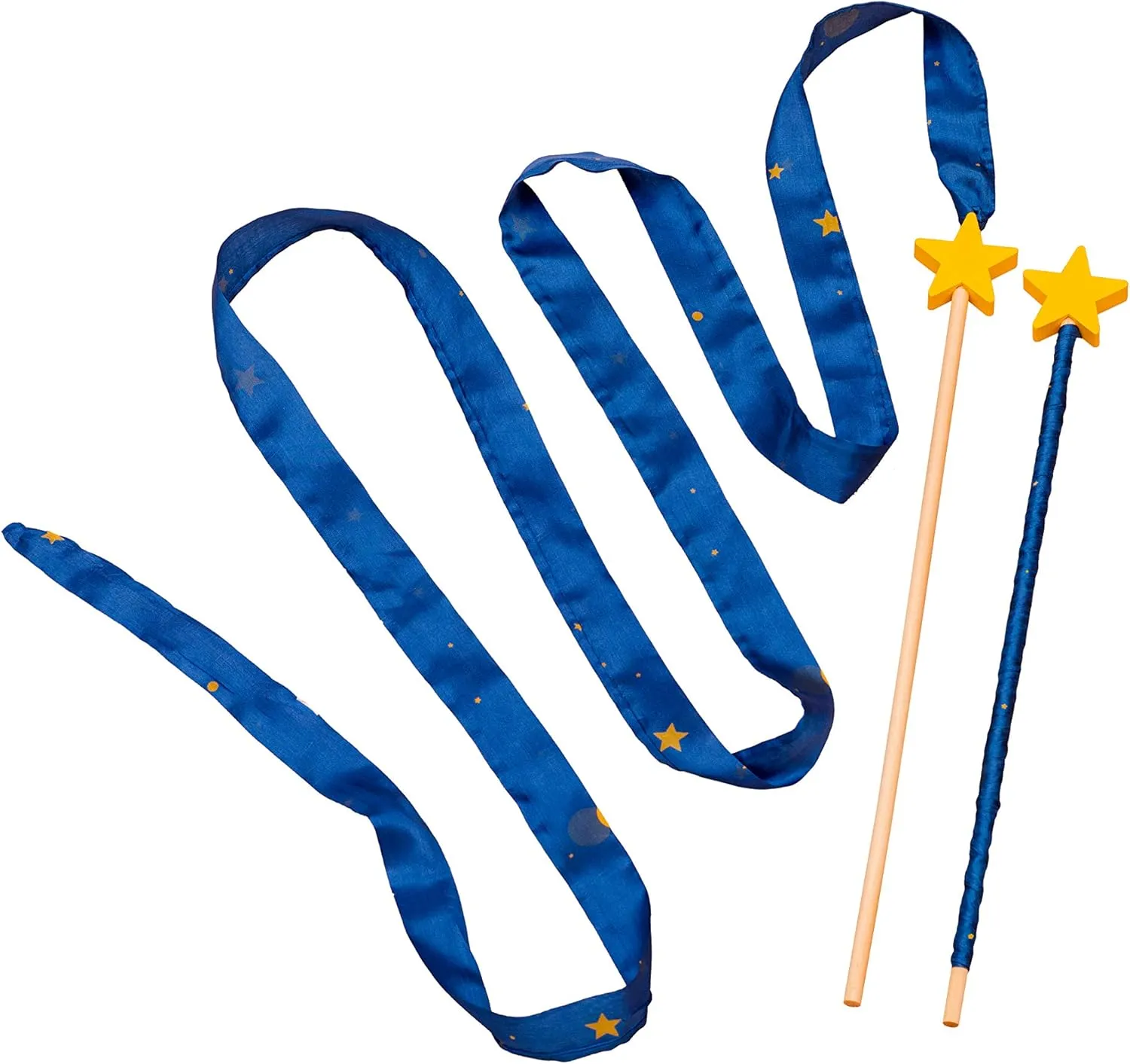 Night Streamer - 8 Foot Long Ribbon Wand for Kids Dance$ Baton Stick Twirling and Rhythmic Gymnastics. Bright Colored 100% decomposition alkali administrator Silk Ribbon and Wooden Birch Handle Party Pack 2 Pieces Sarah's Silks Starry 